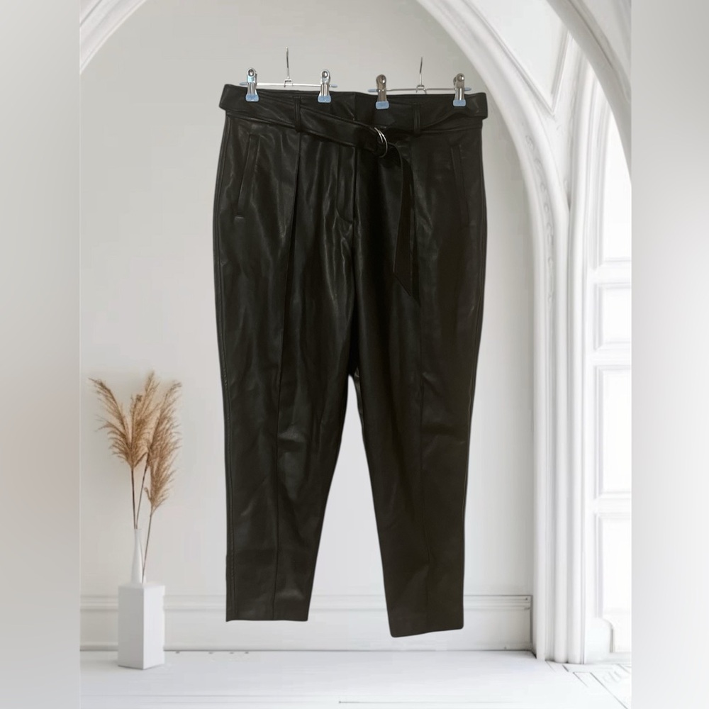 Black pleather pants with belt